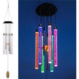 Solar Wind Chimes for Outside, 6 LED Tubes Color Changing Outdoor